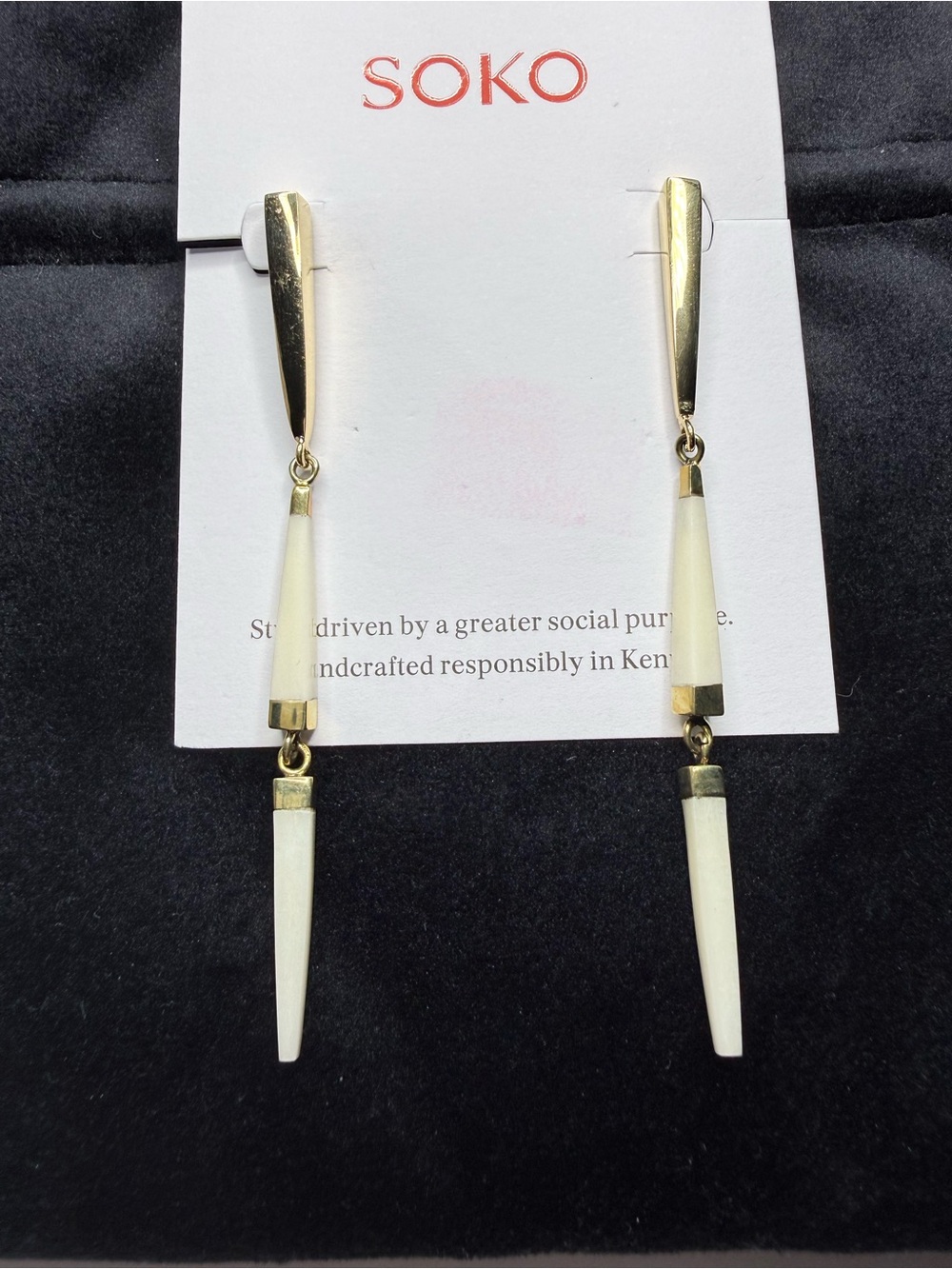 SOKO Imara Gold Plated and Bone 3” Spike Drop Earrings